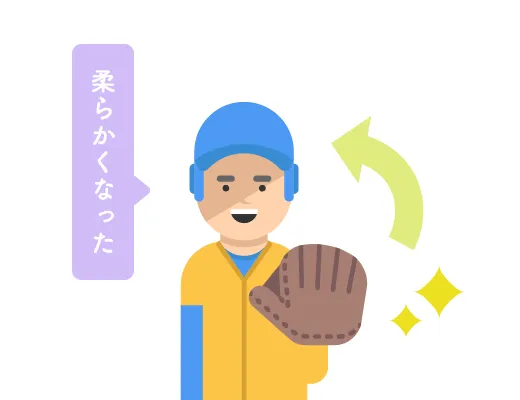 グローブが柔らかくなって手に「なじむ」イラスト